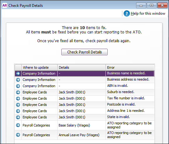 MYOB STP ATO Reporting categories